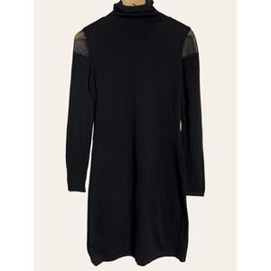 Lauren Ralph Lauren Black Turtleneck Long Sleeve Mesh Detail Knit Dress Size S